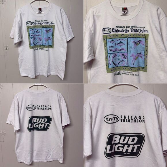 Mrs. T's Chicago Sun Times Triathlon Bally Total Fitness Bud Light Ad Tee Men L - Picture 1 of 11